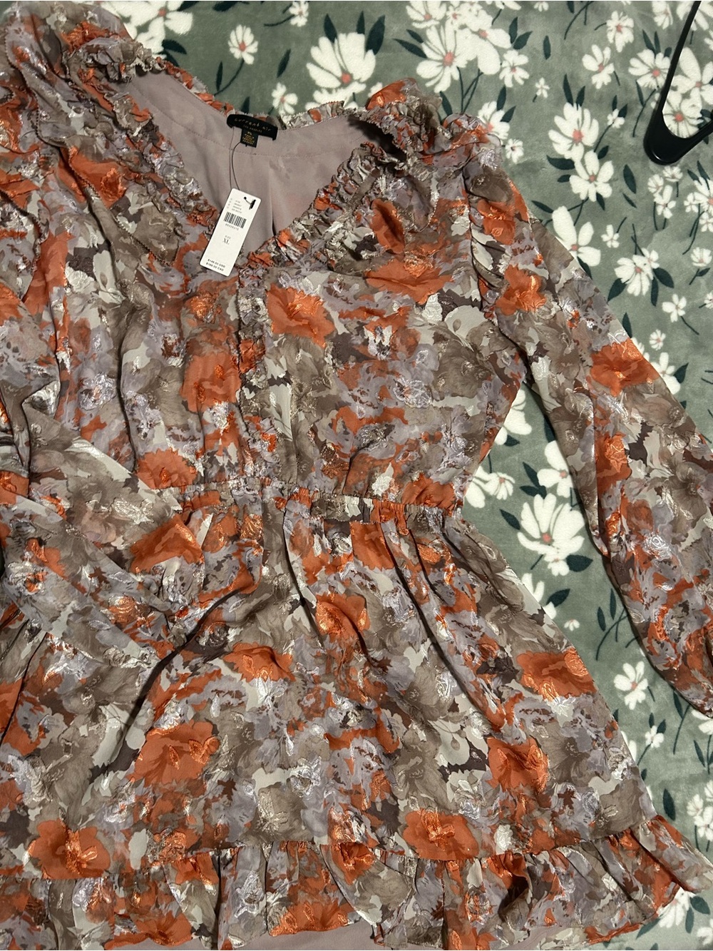 Current Air Floral Long-Sleeve Dress — Orange & Taupe